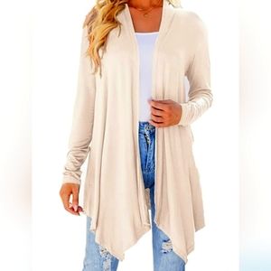Cardigan, Beige, Mid Length Draped Open Front, Size 3X